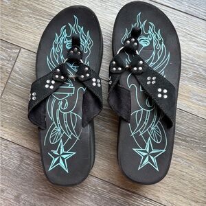 Harley-Davidson Black Sandals with Blue Design